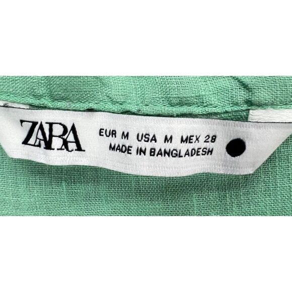 Zara Linen Shirt Women M Mint Green Asymmetric Relaxed Blouse Beach Resort Top - Picture 10 of 11
